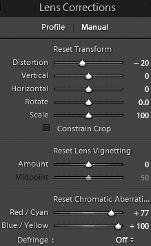 Lightroom lens correction interface