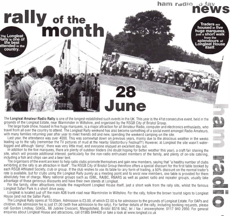 An article from Ham Radio Today in 1998 about the Longleat Rally